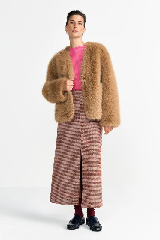 Rich & Royal Faux Fur Jacke in der Farbe Caffe Latte