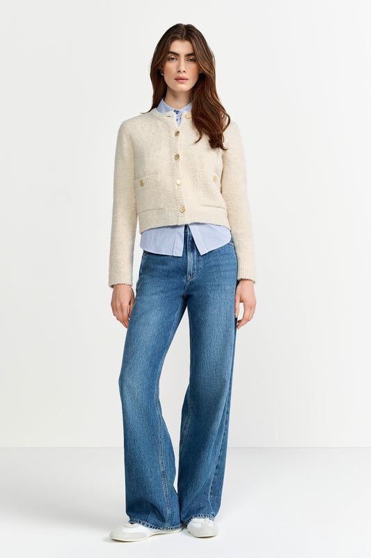 Rich & Royal Crew-Neck Cardigan Boucle in der Farbe Caffee latte