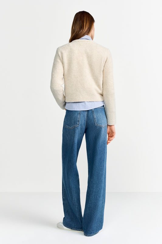 Rich & Royal Crew-Neck Cardigan Boucle in der Farbe Caffee latte