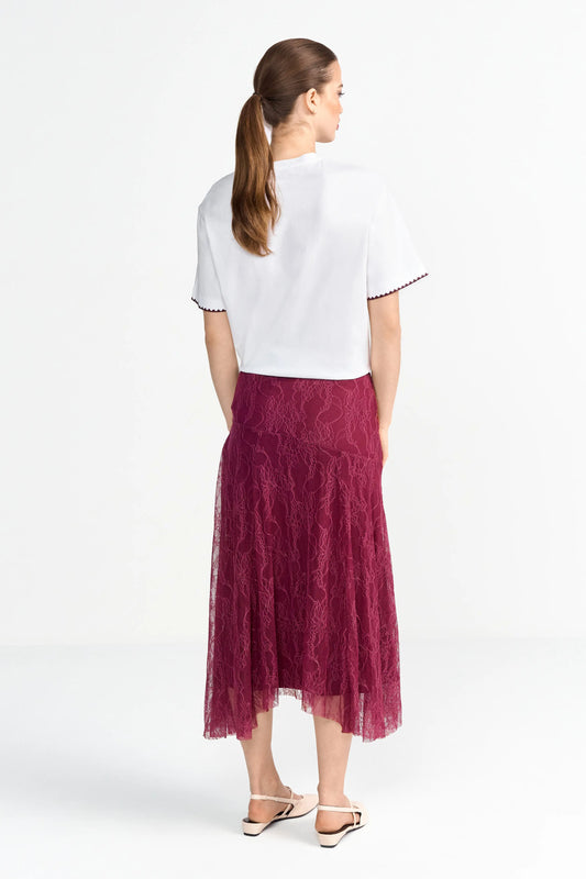 Rich & Royal Lace Midi Skirt Ruby Glow