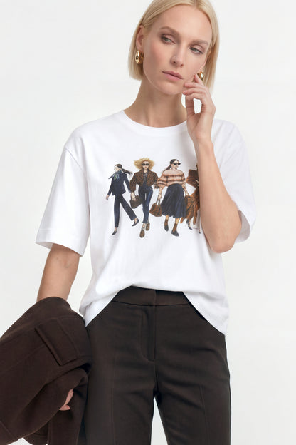 Rich & Royal Gentle Fit T-Shirt with Women Print – white