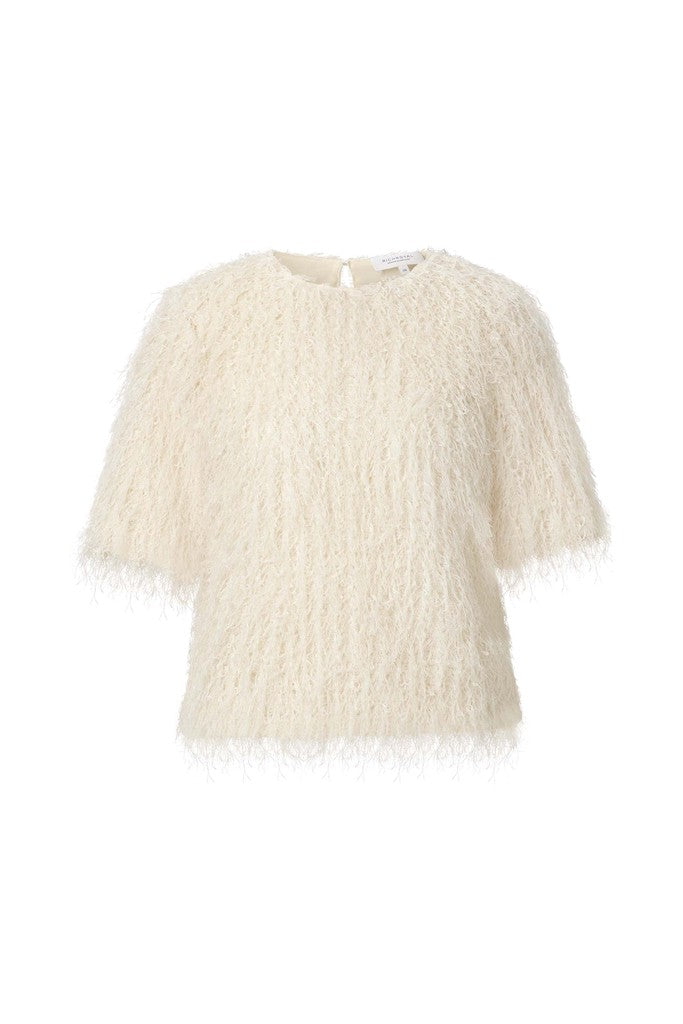 Rich & Royal Bluse mit Fransensaum in Perlweiß