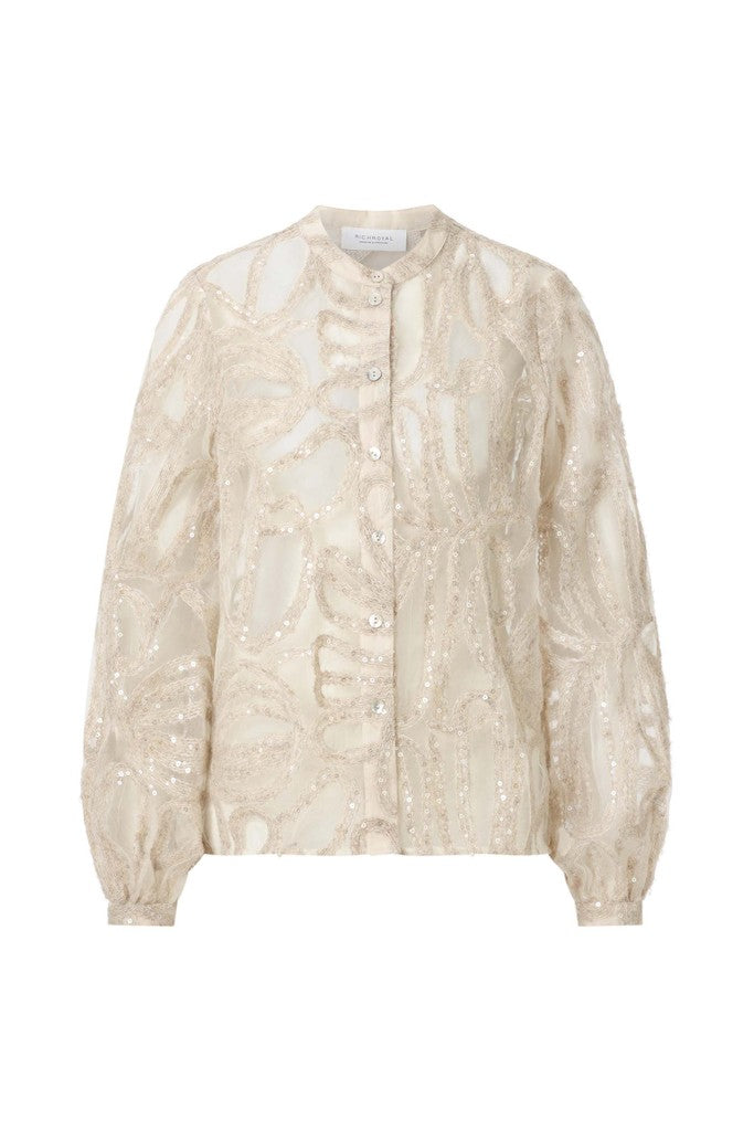 Rich & Royal Glänzende Chiffon-Bluse mit Wollanteil in Perlweiß