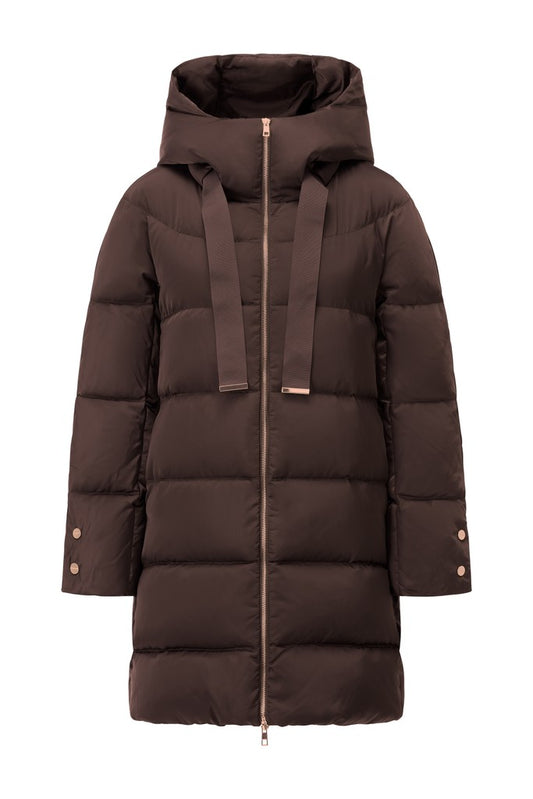 Rich & Royal Hooded Midilength Puffer Jacket in Coffee Bean