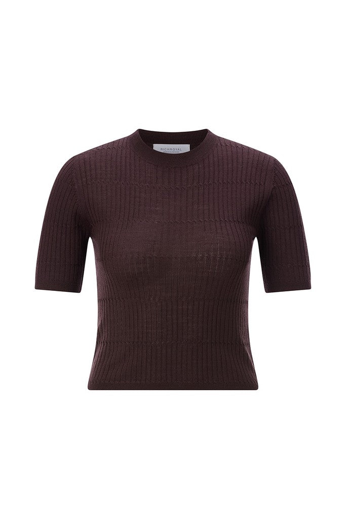 Rich & Royal Merino Rib Kurzarmshirt Schokobraun