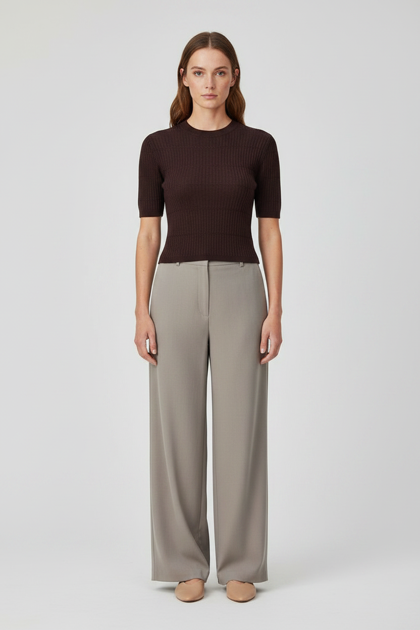 Rich & Royal Merino Rib Kurzarmshirt Schokobraun