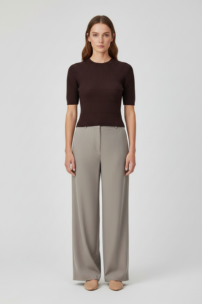 Rich & Royal Merino Rib Kurzarmshirt Schokobraun