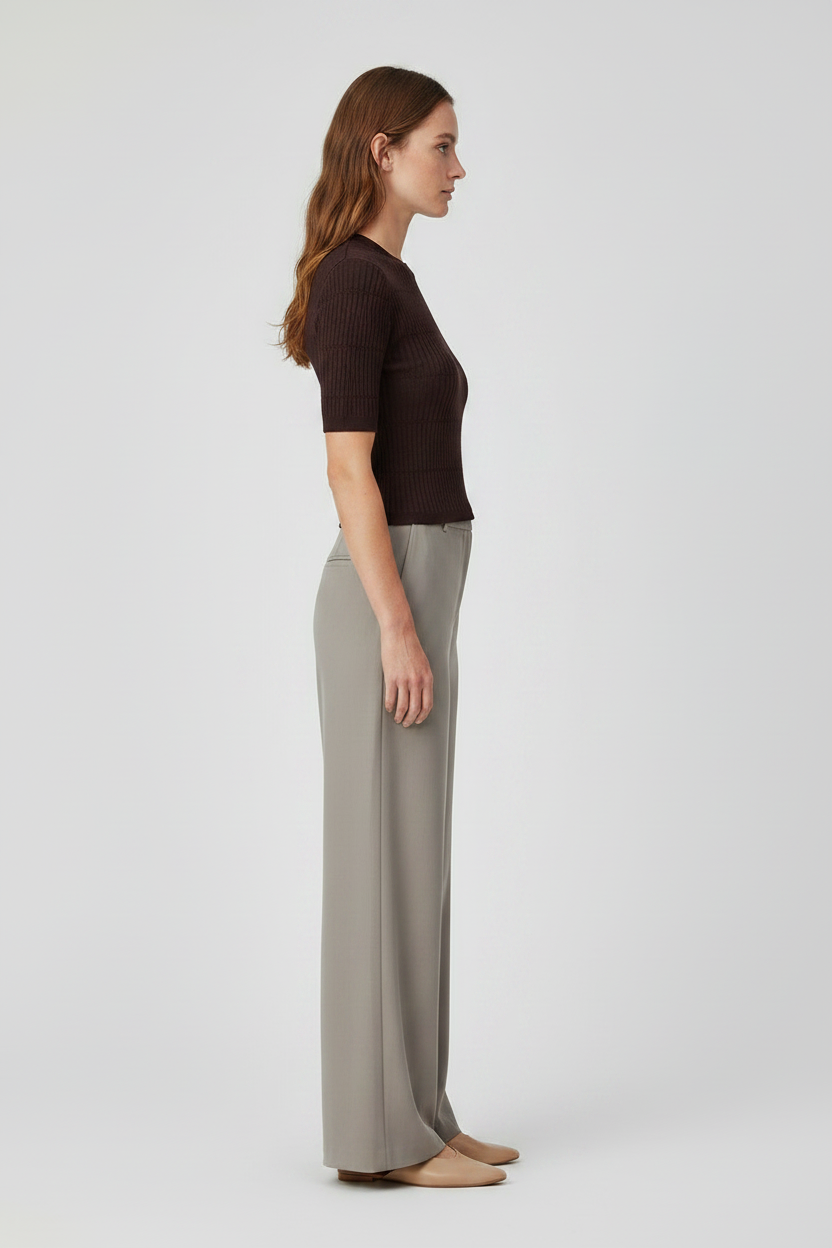 Rich & Royal Merino Rib Kurzarmshirt Schokobraun