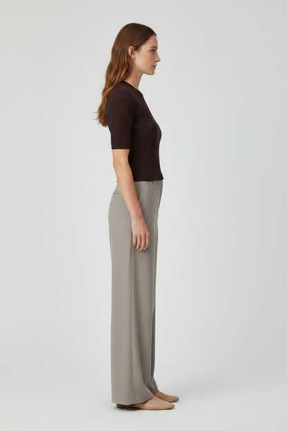Rich & Royal Merino Rib Kurzarmshirt Schokobraun