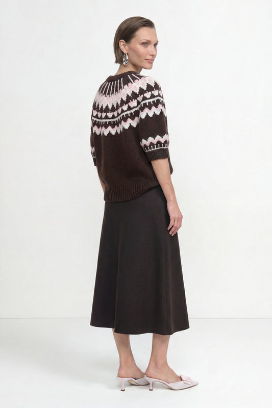 Rich & Royal 2608-107 SH SLVS Jacquard Sweater Chocolate Torte