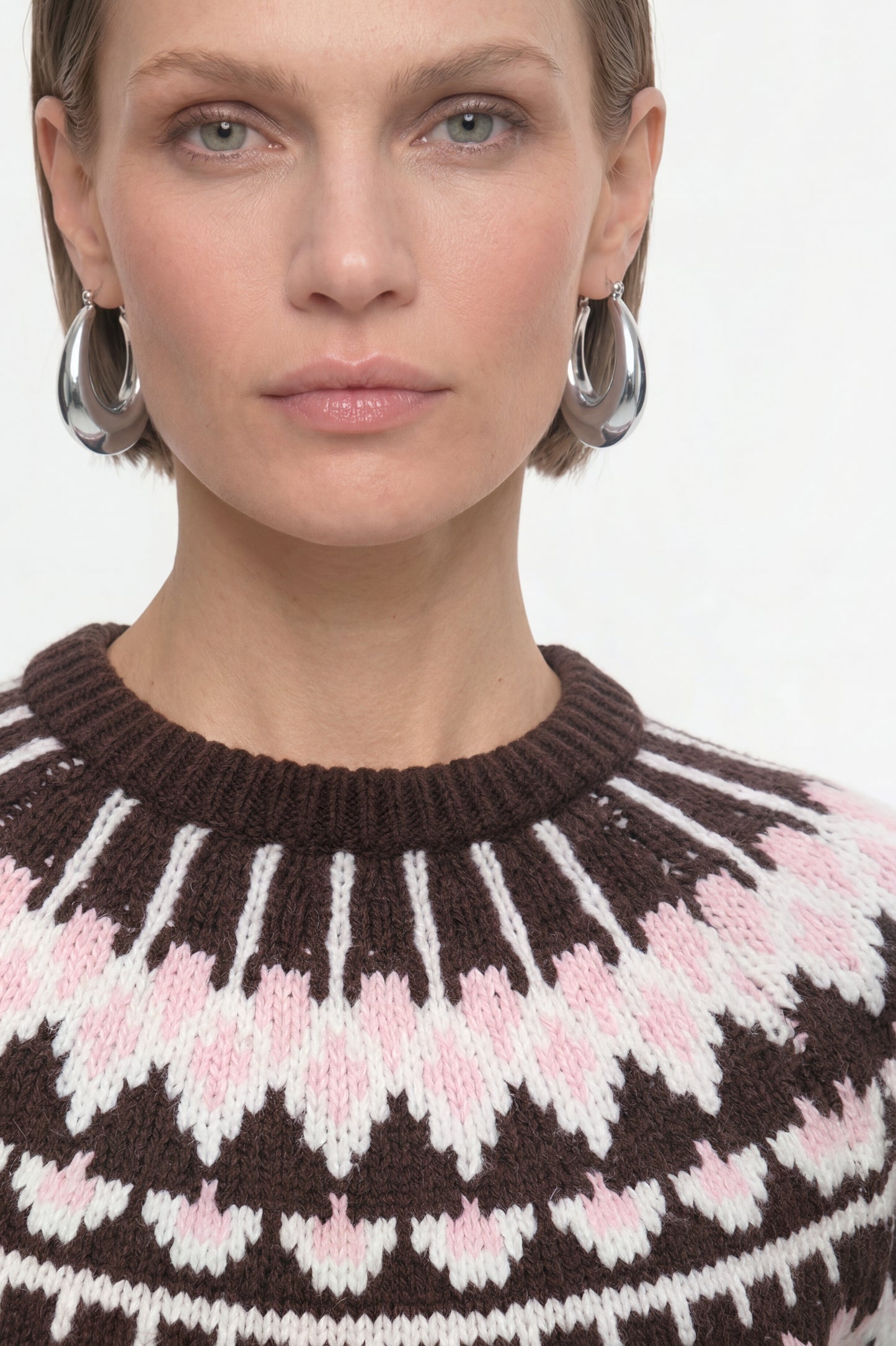 Rich & Royal 2608-107 SH SLVS Jacquard Sweater Chocolate Torte