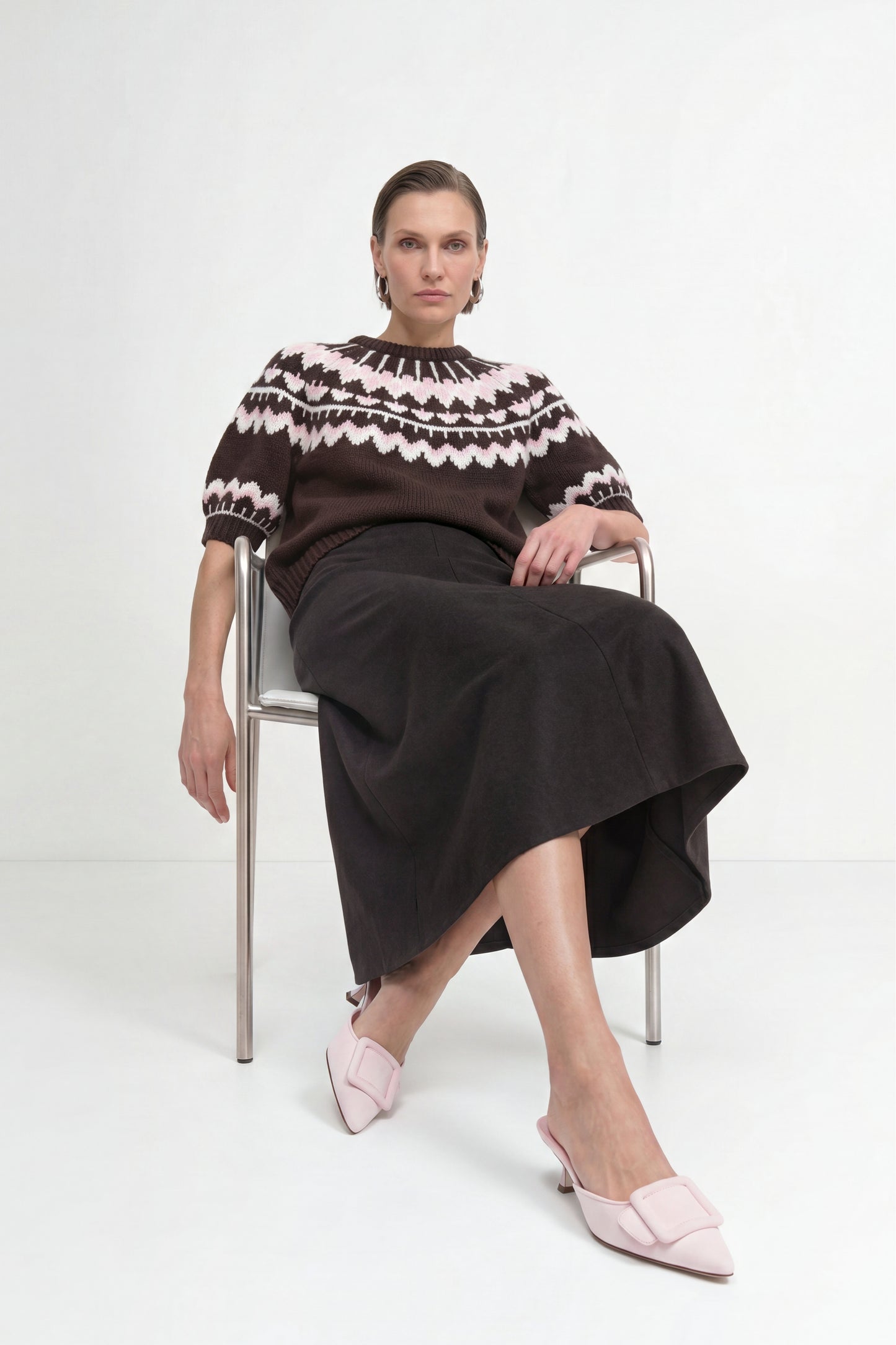 Rich & Royal 2608-107 SH SLVS Jacquard Sweater Chocolate Torte