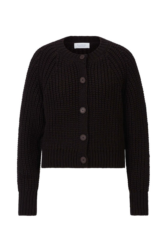 Rich & Royal Chunky Strickjacke mit Bindeband in Schokobraun