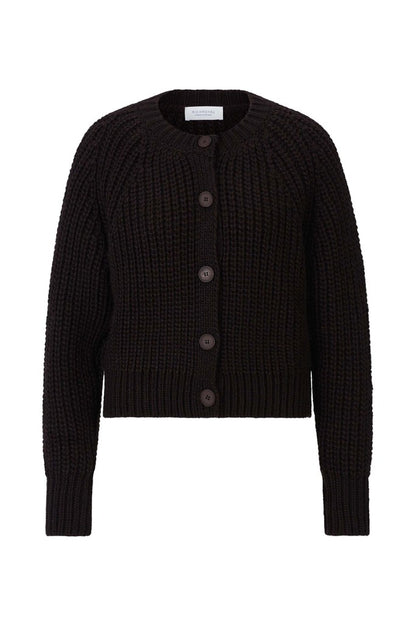 Rich & Royal Chunky Strickjacke mit Bindeband in Schokobraun