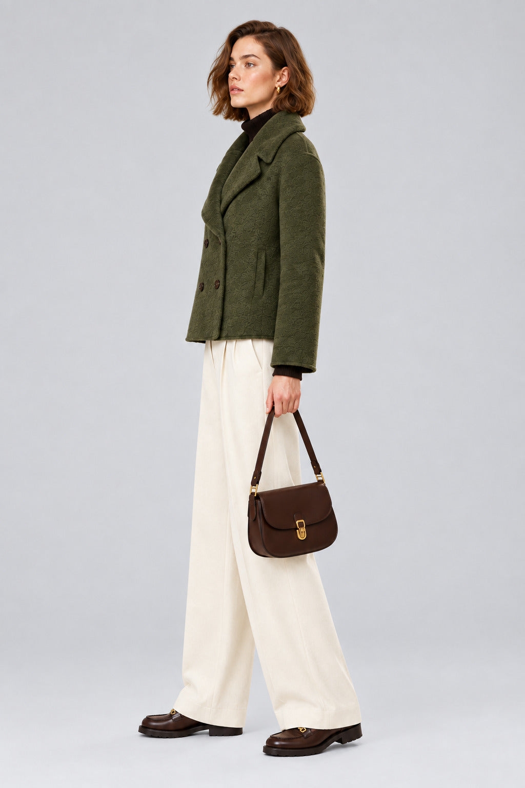 Rich & Royal Zweireihige Faux Shearling Jacke in Golden Moss