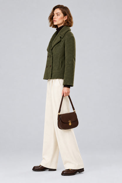Rich & Royal Zweireihige Faux Shearling Jacke in Golden Moss