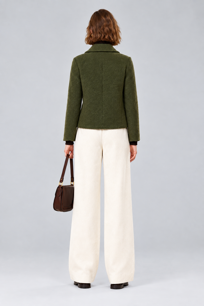 Rich & Royal Zweireihige Faux Shearling Jacke in Golden Moss