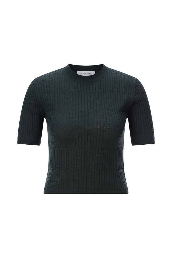 Rich & Royal Merino Rib Kurzarmshirt Dunkelgrün