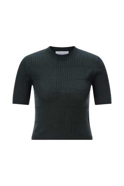 Rich & Royal Merino Rib Kurzarmshirt Dunkelgrün