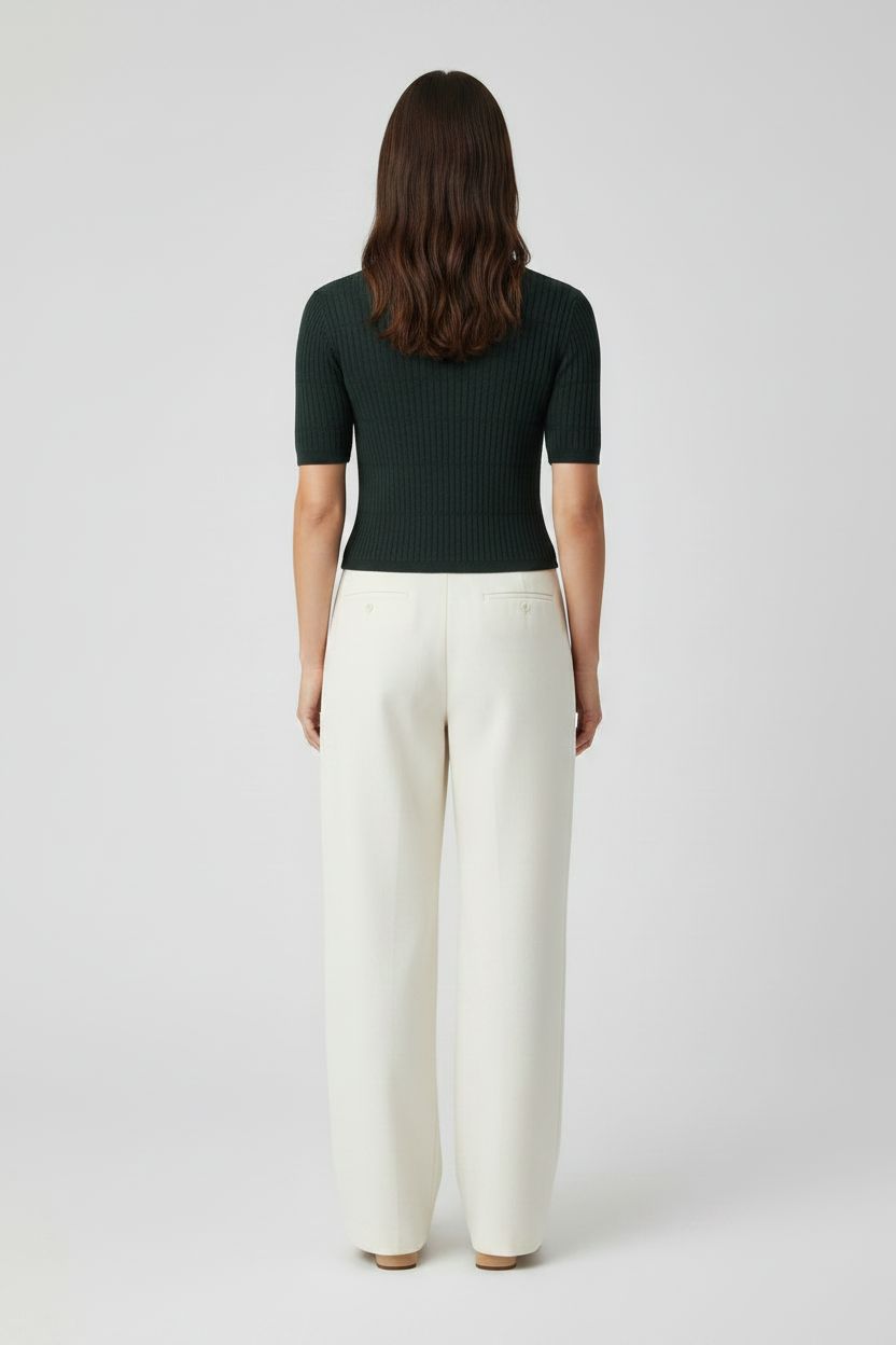 Rich & Royal Merino Rib Kurzarmshirt Dunkelgrün