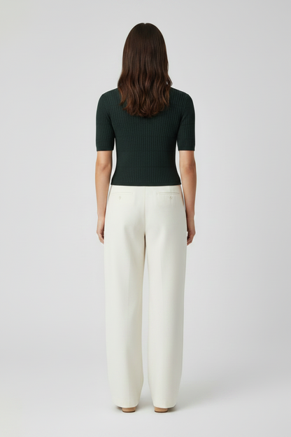 Rich & Royal Merino Rib Kurzarmshirt Dunkelgrün