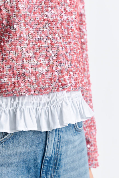 Rich & Royal Sequin Jacket with Peplum in Powder Rosé