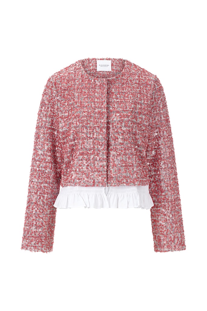 Rich & Royal Sequin Jacket with Peplum in Powder Rosé