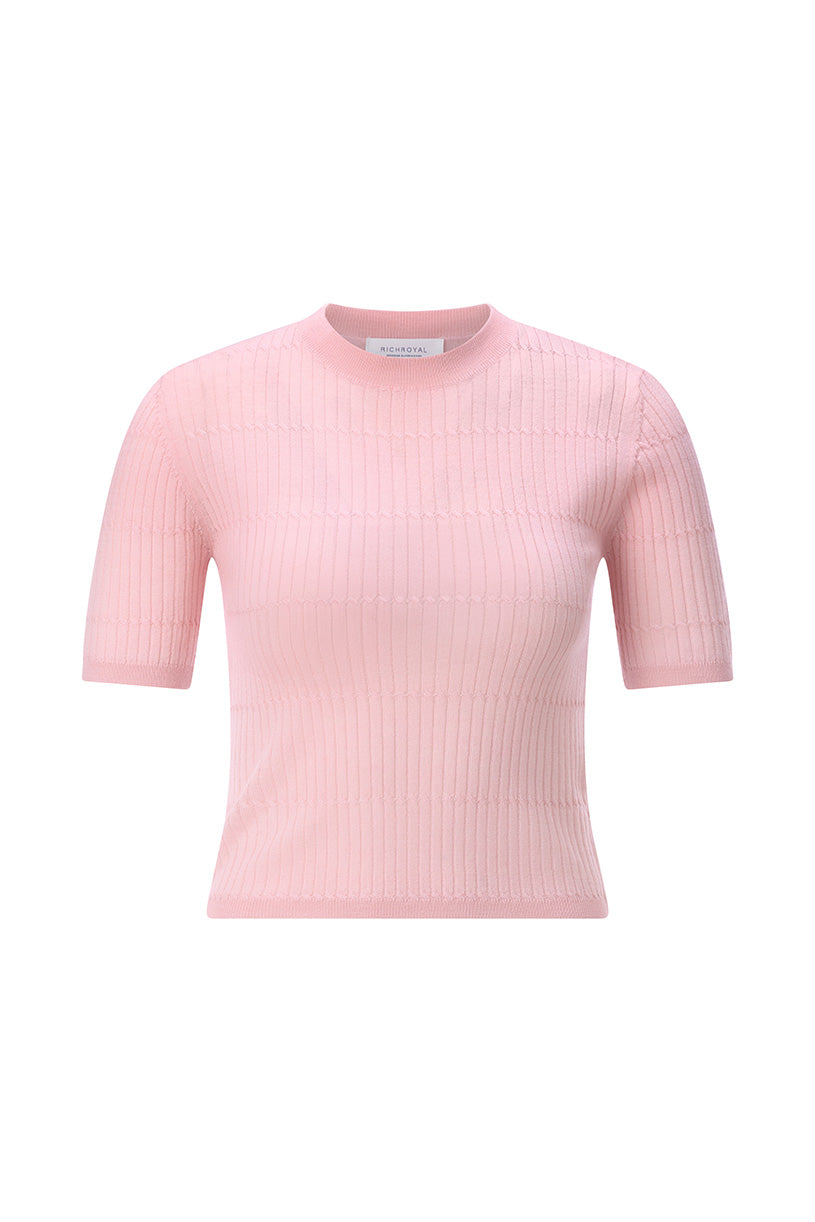 Rich & Royal Merino Rib Kurzarmshirt Puderrosa
