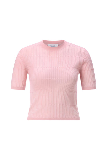 Rich & Royal Merino Rib Kurzarmshirt Puderrosa