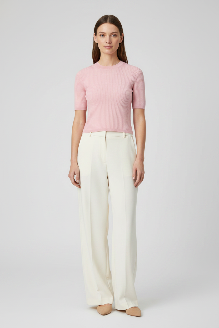 Rich & Royal Merino Rib Kurzarmshirt Puderrosa