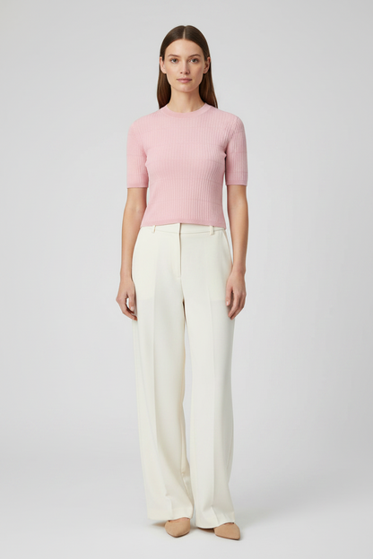 Rich & Royal Merino Rib Kurzarmshirt Puderrosa