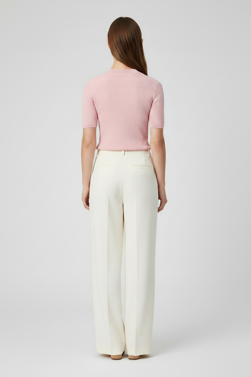 Rich & Royal Merino Rib Kurzarmshirt Puderrosa