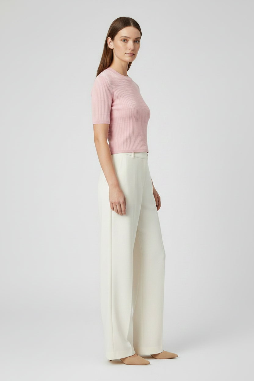Rich & Royal Merino Rib Kurzarmshirt Puderrosa