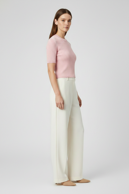Rich & Royal Merino Rib Kurzarmshirt Puderrosa