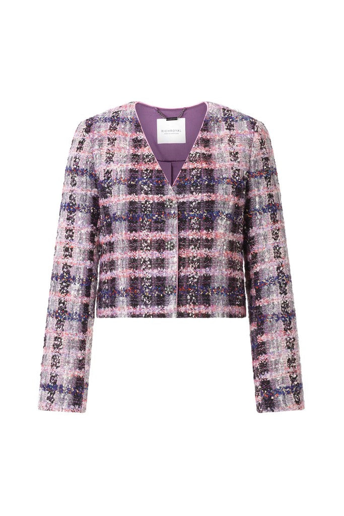 Rich & Royal Cropped Bouclé Jacke mit V-Ausschnitt in Evening Lilac