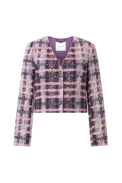 Rich & Royal Cropped Bouclé Jacke mit V-Ausschnitt in Evening Lilac