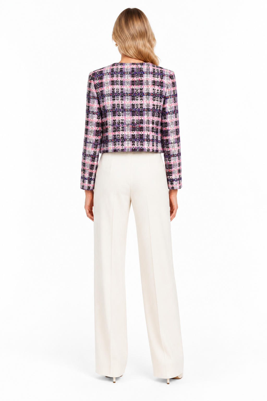 Rich & Royal Cropped Bouclé Jacke mit V-Ausschnitt in Evening Lilac