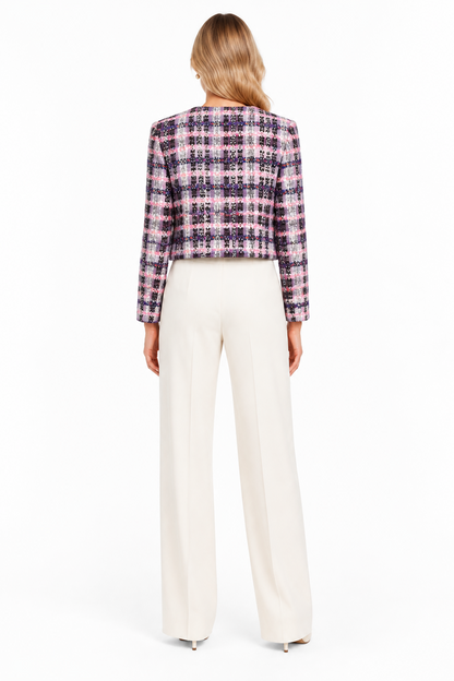 Rich & Royal Cropped Bouclé Jacke mit V-Ausschnitt in Evening Lilac