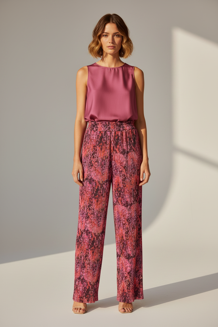 Rich & Royal Dot Print Crinkled Pants in Mulberry