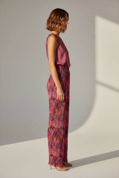 Rich & Royal Dot Print Crinkled Pants in Mulberry