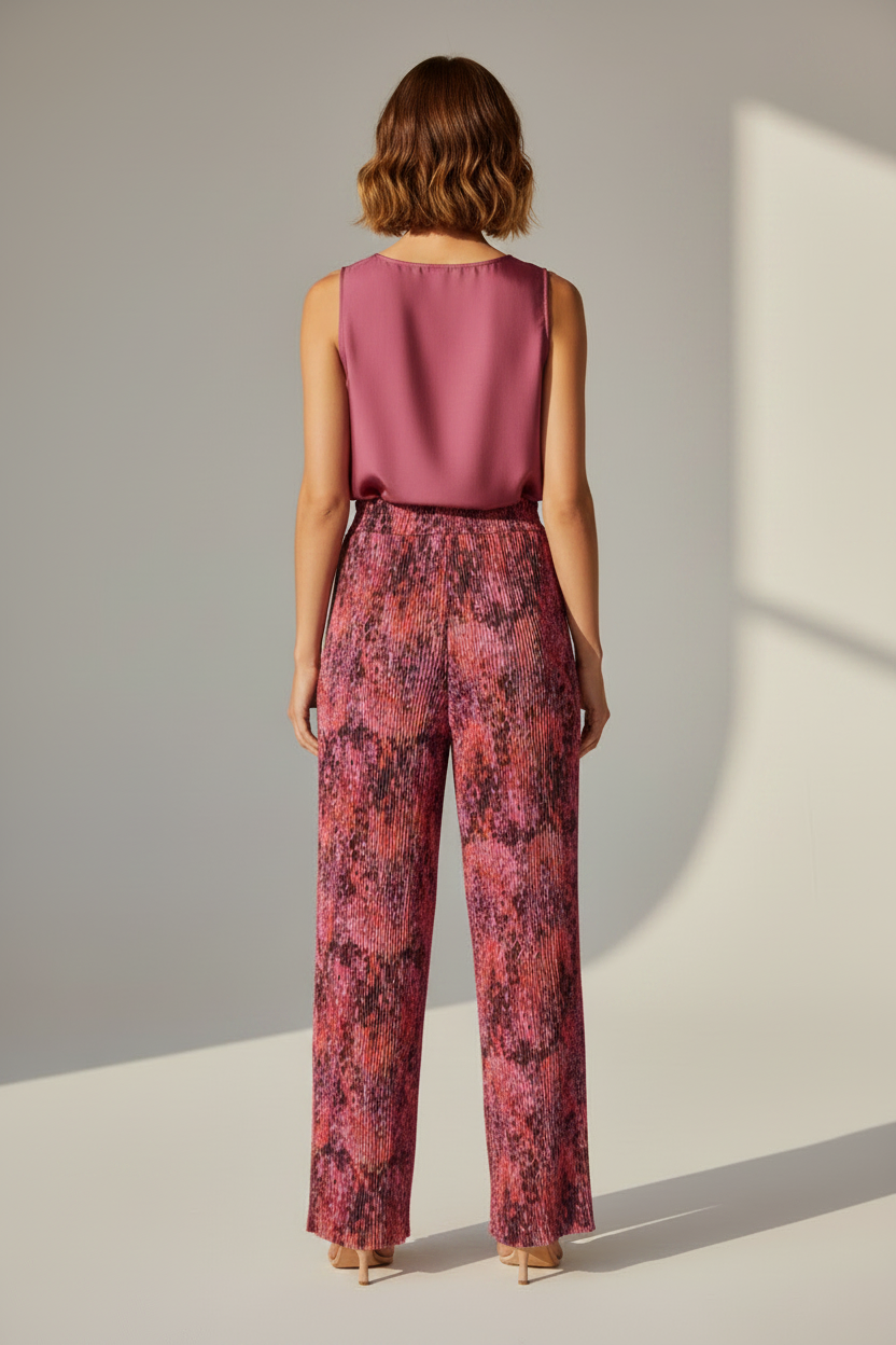 Rich & Royal Dot Print Crinkled Pants in Mulberry
