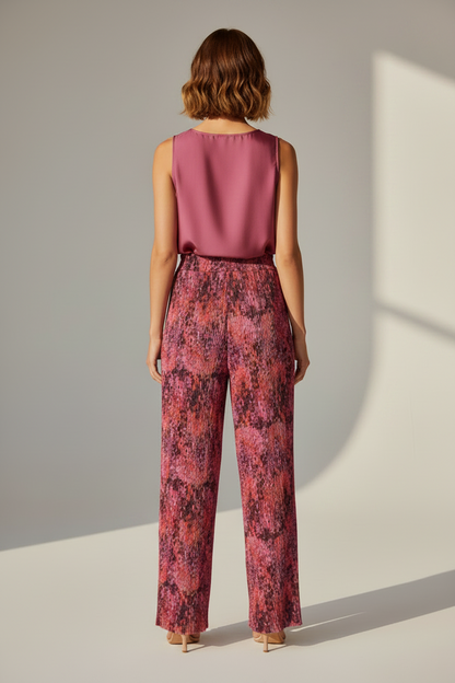 Rich & Royal Dot Print Crinkled Pants in Mulberry