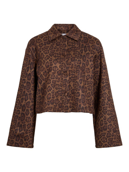 Vila Jacke Kurz Langarm Leo-Print Coffee Bean