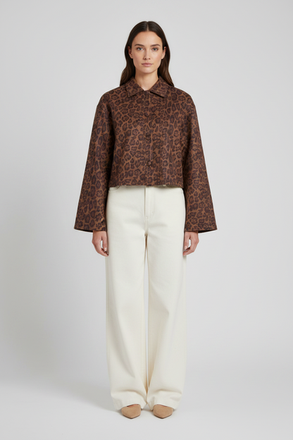 Vila Jacke Kurz Langarm Leo-Print Coffee Bean