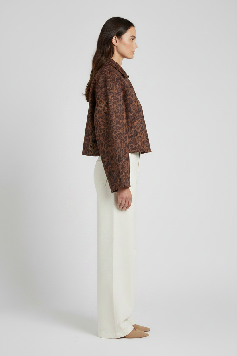 Vila Jacke Kurz Langarm Leo-Print Coffee Bean