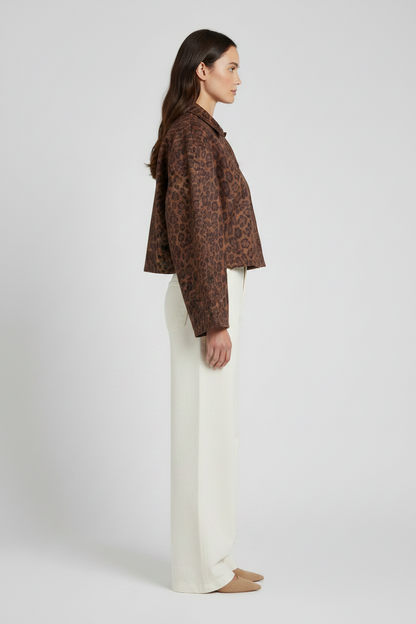 Vila Jacke Kurz Langarm Leo-Print Coffee Bean
