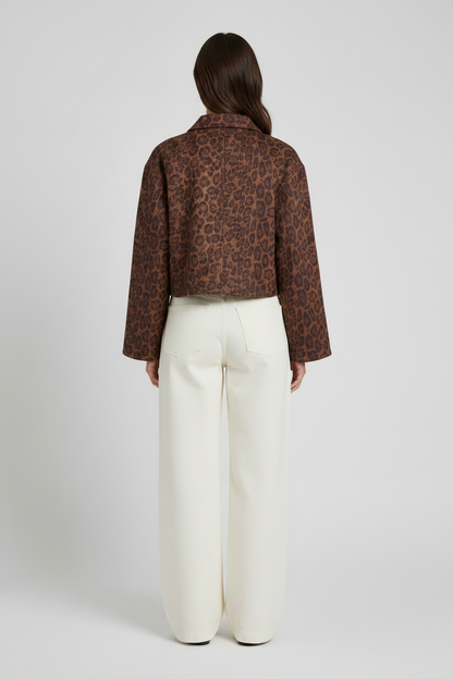 Vila Jacke Kurz Langarm Leo-Print Coffee Bean
