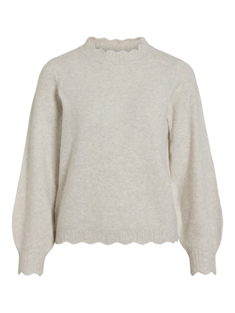 Vila Pullover Rundhals Langarm Strick Top Super Light Natural Melan