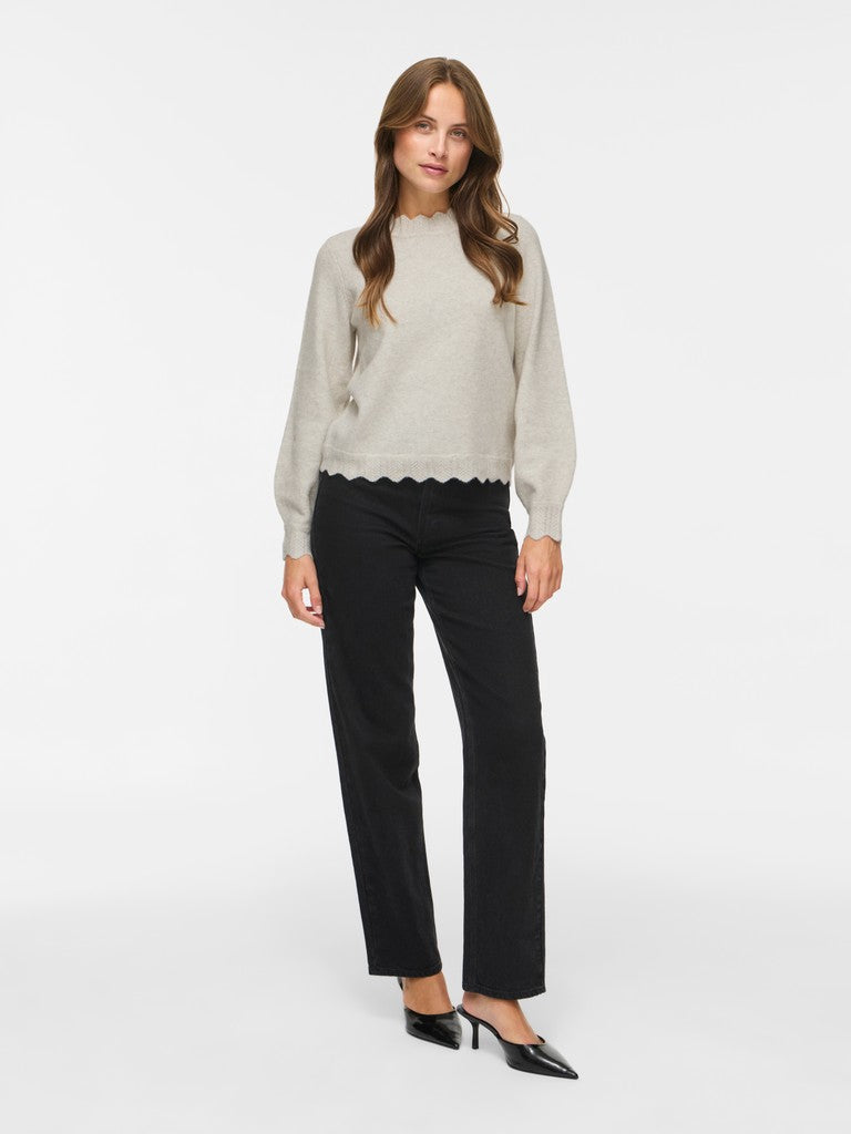 Vila Pullover Rundhals Langarm Strick Top Super Light Natural Melan
