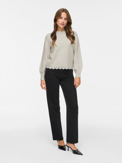 Vila Pullover Rundhals Langarm Strick Top Super Light Natural Melan